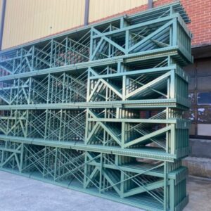 Used Speed Style Upright 23’H x 42″D, 3×3 closed tube Post, , Seismic foot plate 5″ x 9″, Cantilever legs, Vista Green Color