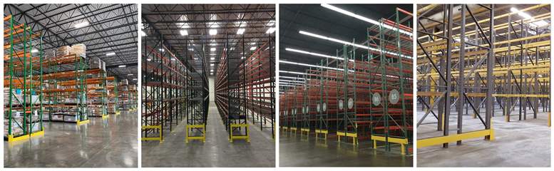 Quality control inspection of pallet racking components on the manufacturing floor, meeting RMI standards