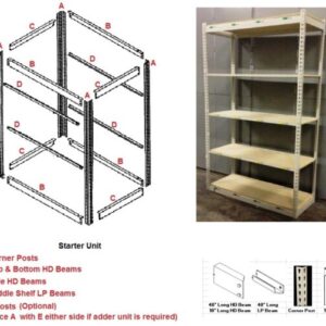 Starter Unit Size:- 18″D X 48″W X 84″H with 5 Shelves